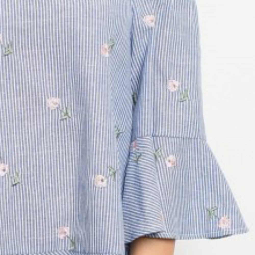 Off Shoulder Stripe and Floral Bell Sleeve - Picture 5 of 5